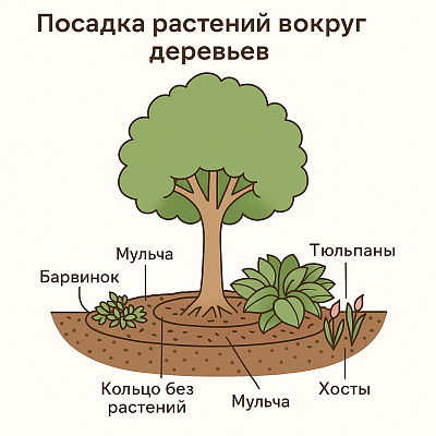 цветы под деревьями цветы под деревьями